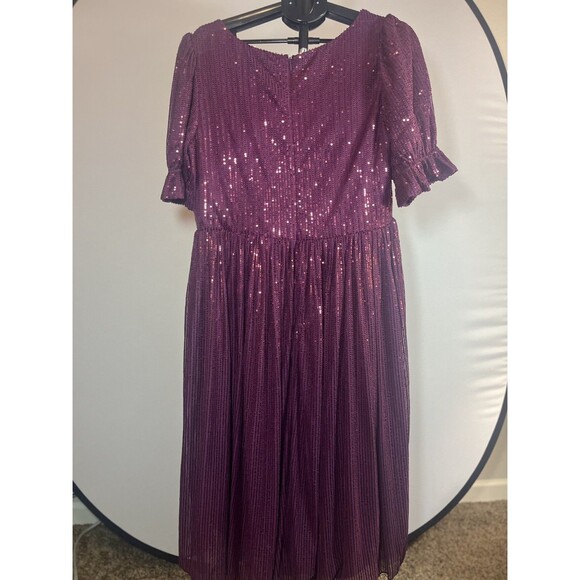 Ivy City Co Clara Dress Plum Sequins Fit Flare Puff Sleeve Holiday XXL  NWT - Picture 12 of 14